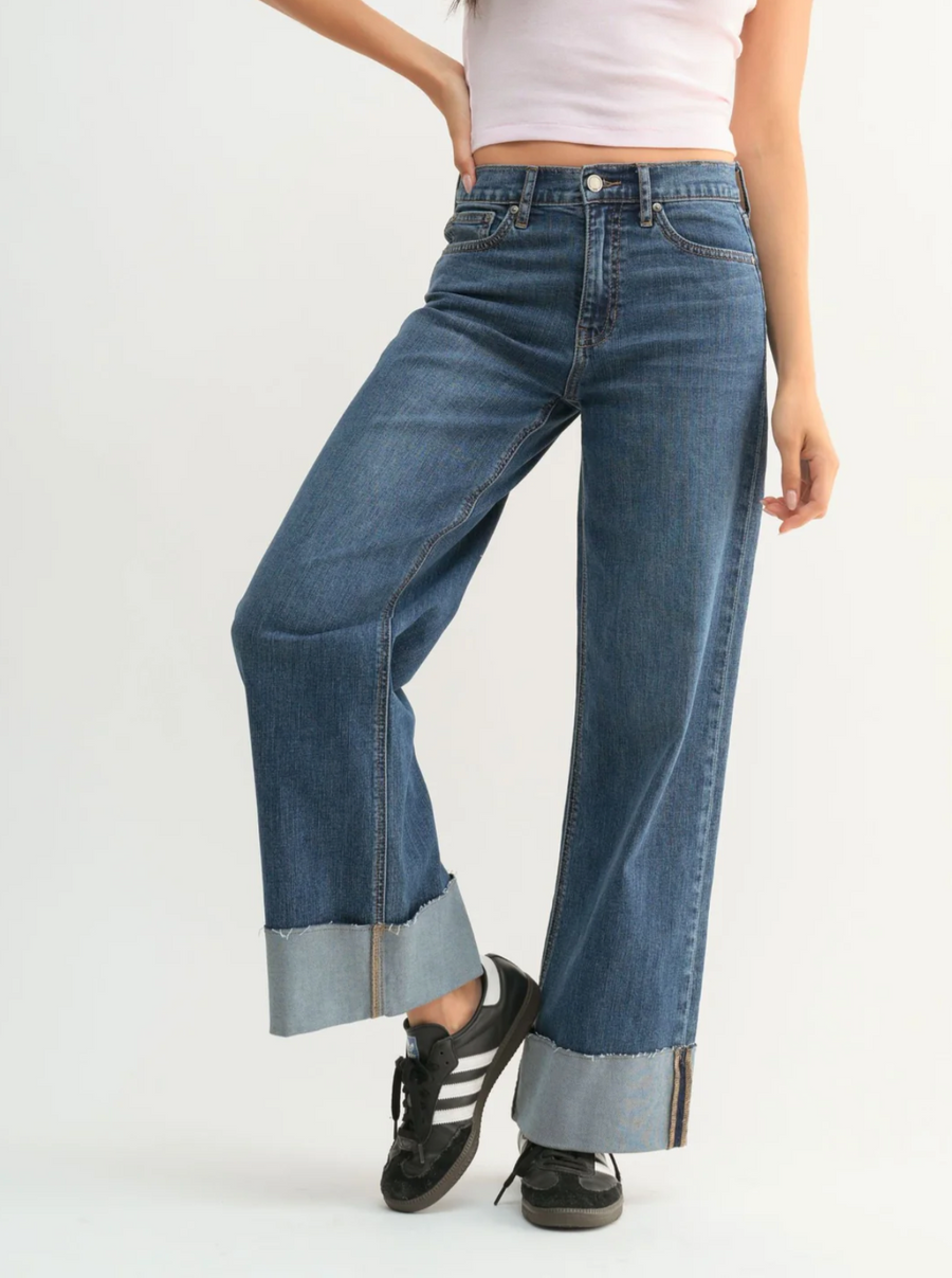 Just Black Denim Cuffed Wide Ankle Jeans