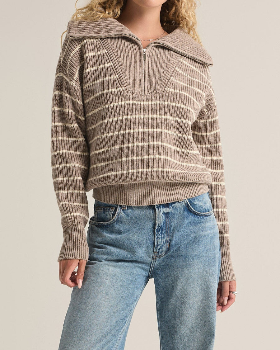 Z Supply Villa Half Zip Stripe Sweater